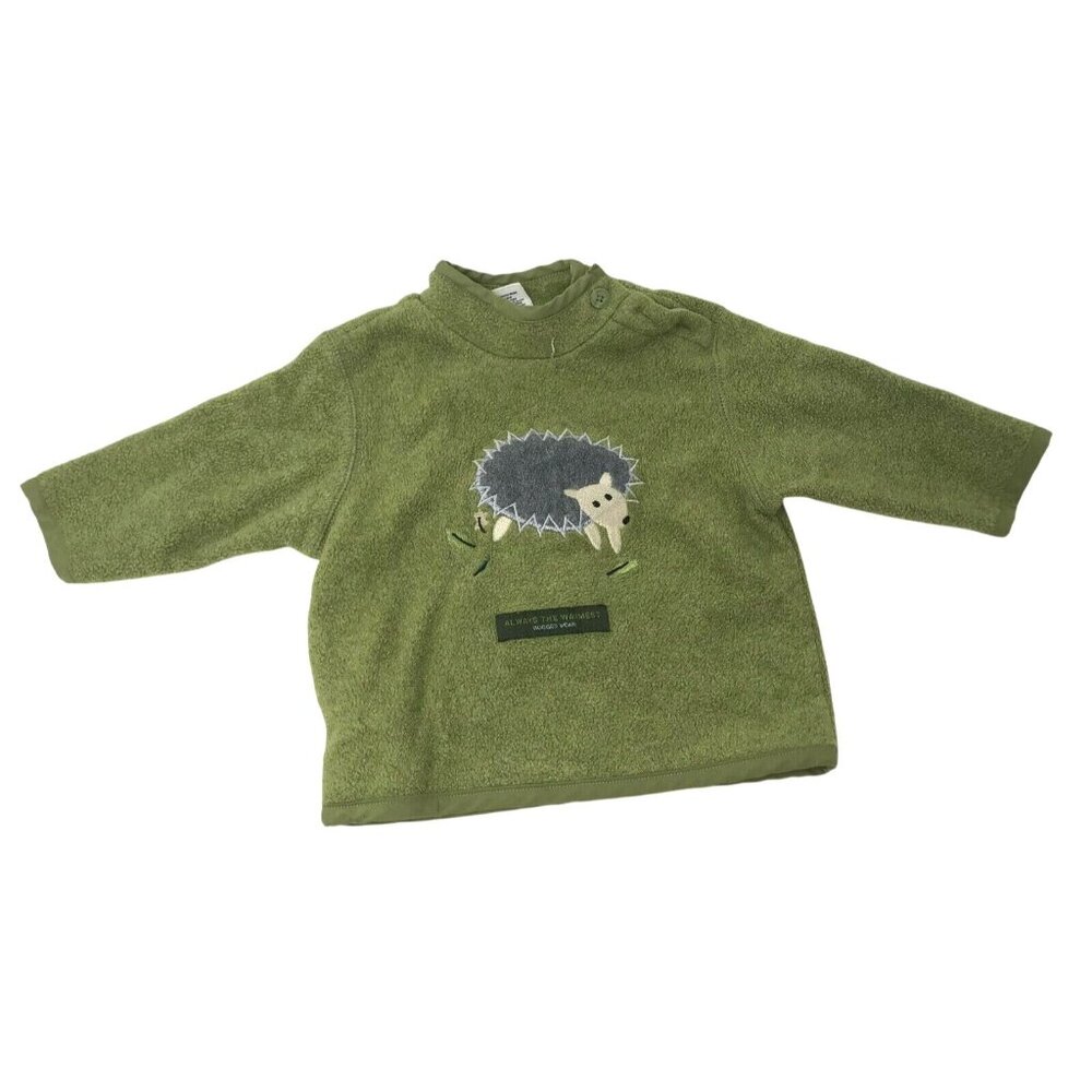 Baby Gap Green Fleece Pullover w Porcupine or Hedgehog 6-12 mo